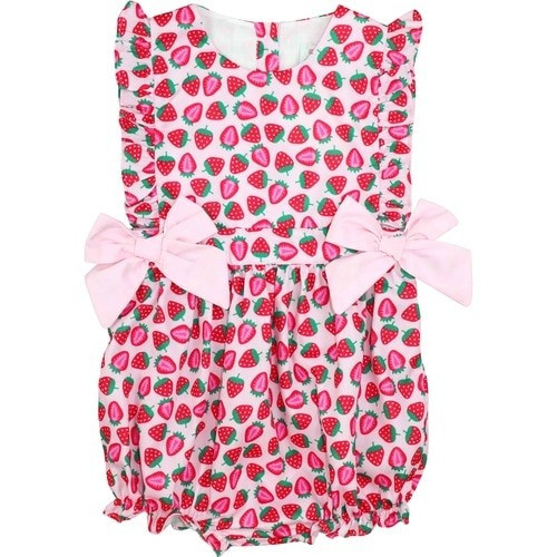 Strawberry Print Pique Side Bow Bubble - Shipping Early May | Cecil and Lou