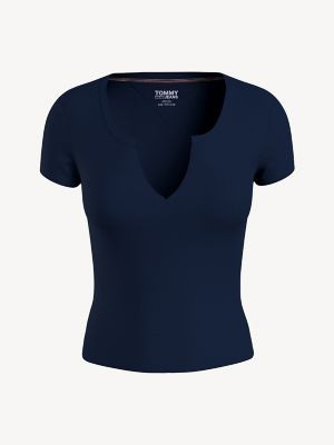 Tommy Hilfiger Women's Ribbed Cropped T-Shirt Blue - M | Tommy Hilfiger (US)