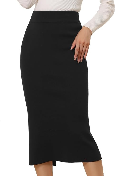 Allegra K Women's Sweater Skirts Ribbed Knit Elastic High Waist Stretchy Slit Casual Office Penci... | Amazon (US)