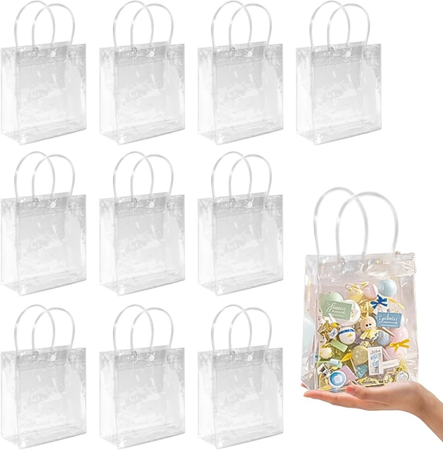 MAQIHAN Clear PVC Gift Bags with Handles - 10PCS Mini Party Favor Bags Transparent Party Favour P... | Amazon (US)