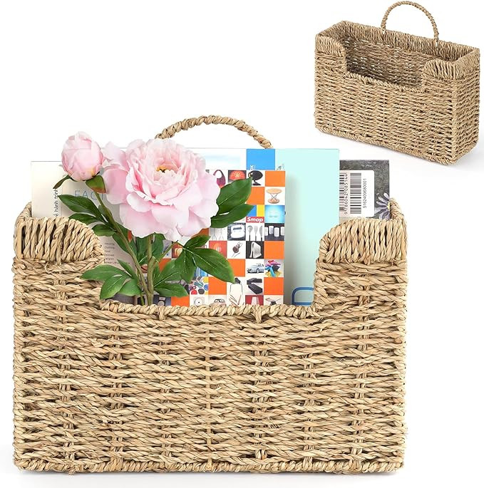 Handwoven Seagrass Wall Magazine Holder - Natural Hanging Organizer for Mail, Newspapers & Magazi... | Amazon (US)