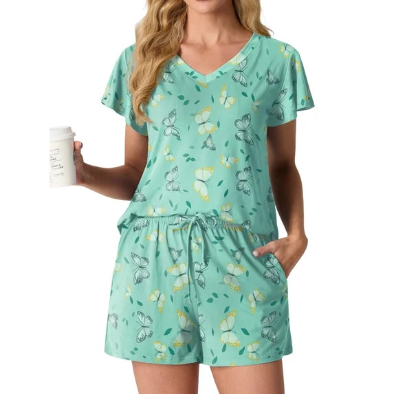 MINTREUS Women's Knit Pajamas Set Ruffle Sleeves Sleepwear Casual 2 Piece Pjs Soft Loungewear wit... | Walmart (US)