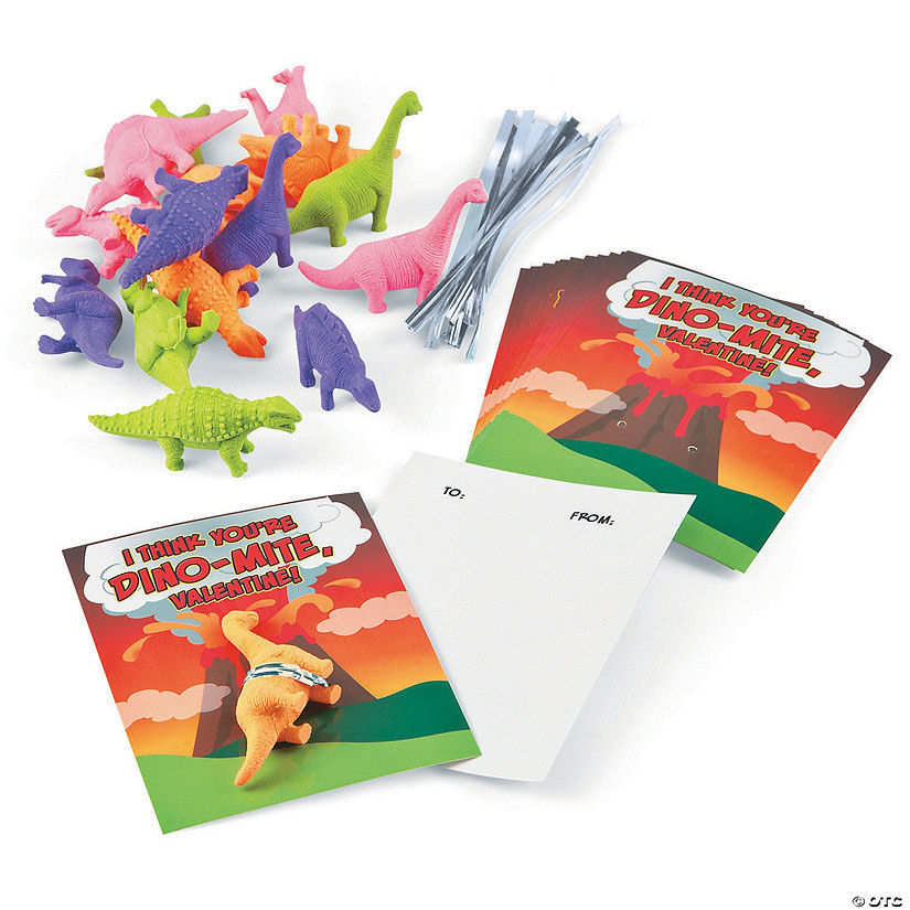 Dinosaur Eraser Valentine Exchanges with Card for 24 | Oriental Trading Company