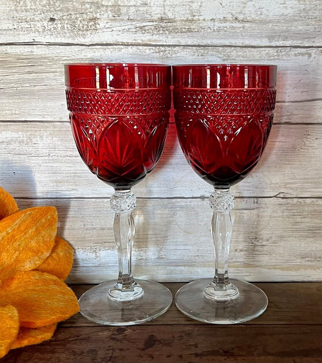 Cris D'Arques Durand Ruby Red Wine/Water Goblets - Set of 2 - Fourteen Sets Available | Etsy (US)