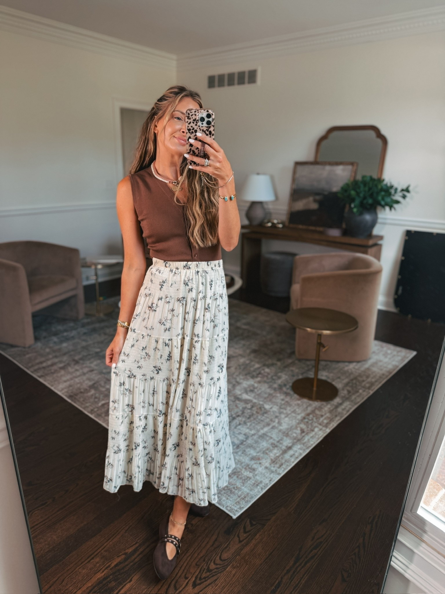 Late summer/early fall teacher outfit idea, family photo outfit idea, maxi skirt, floral, tank, Maryjane flats, trending fall

#LTKgrwm #LTKootd #LTKmomlife