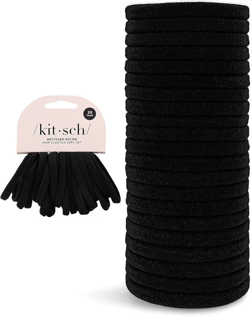 Kitsch Black Hair Ties No Damage - Strong, Stretchy Hair Bands | Soft Nylon Ponytail Holders, Snag-Free Rubber Bands, Perfect for Updos & Braids | Ideal Gifts for Women - Black, 20pcs | Amazon (US)