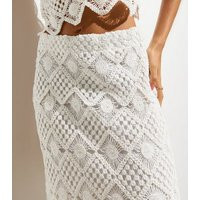 Cream Cotton Side Slit Crochet Midi Skirt New Look | New Look (UK)