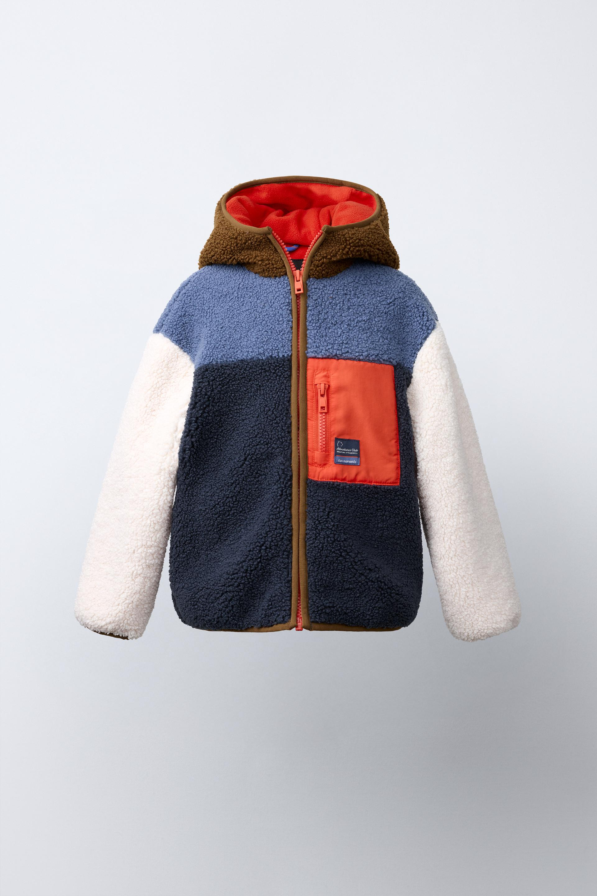 Zara - Color Block Sherpa Jacket - Blue - 3 Years (38,6 Inches) - Kids | Zara US