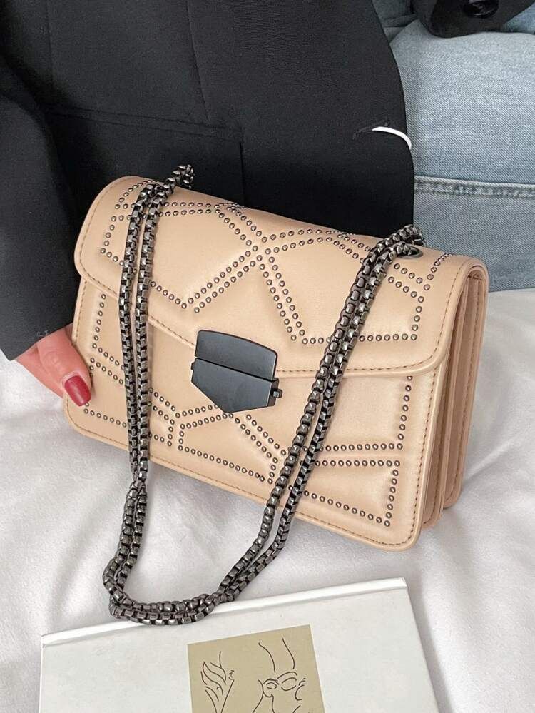 Studded Decor Flap Chain Square Bag | SHEIN