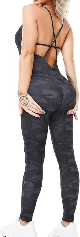 KIWI RATA Womens Butt Lift Blackless Workout Yoga Jumpsuit Sleeveless Bandage Fitness Sport Gym R... | Amazon (US)