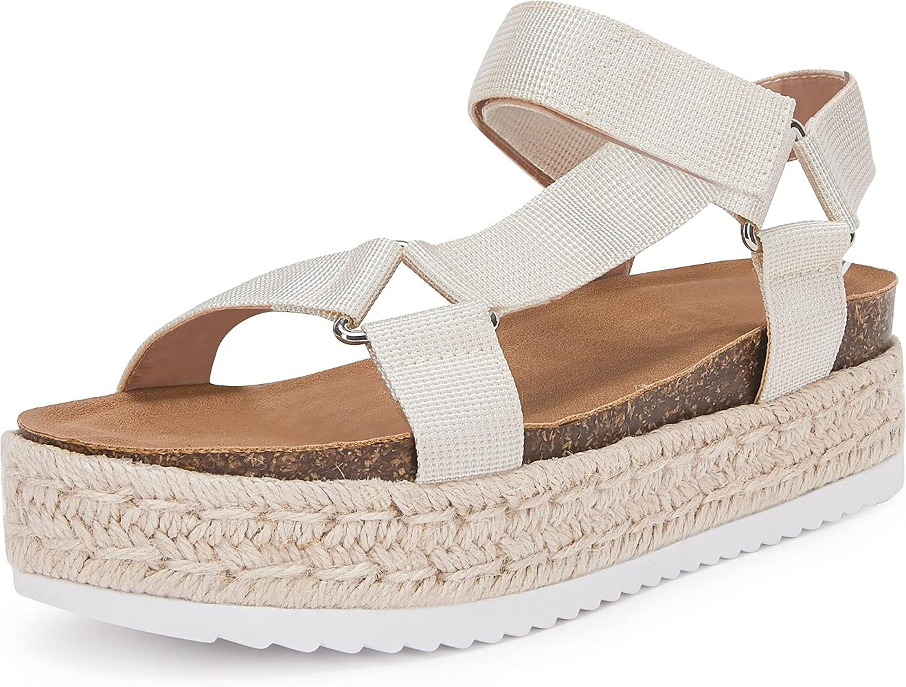 LAICIGO Women’s Ankle Strap Platform Wedge Espadrilles Open Toe Canvas Cork Summer Sandals | Amazon (US)