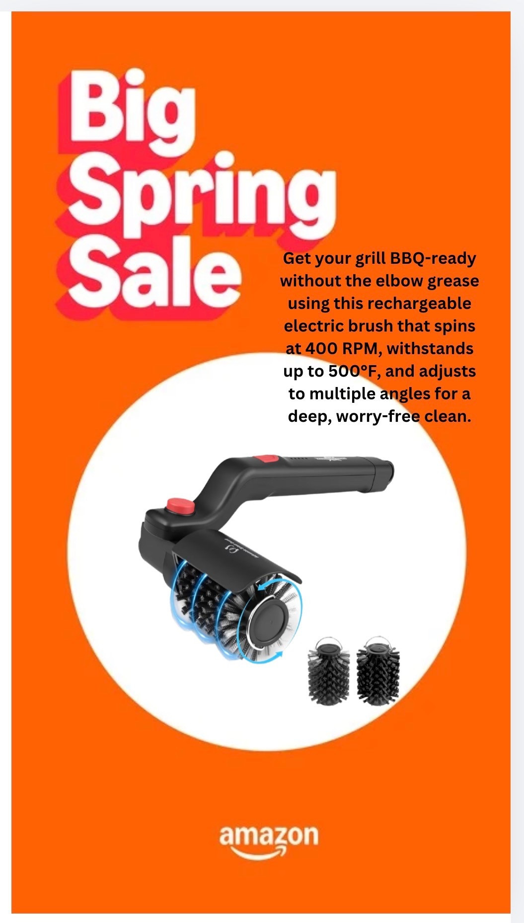 Get your grill BBQ-ready without the elbow grease using this rechargeable electric brush that spins at 400 RPM, withstands up to 500°F, and adjusts to multiple angles for a deep, worry-free clean.  Amazon big spring sale  

#LTKSeasonal #LTKSaleAlert #LTKfoodie