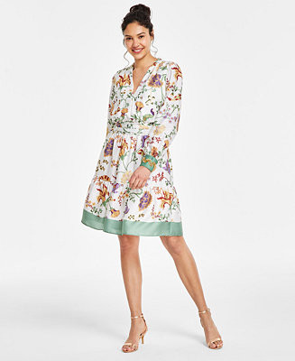 Women's Floral-Print Fit & Flare Dress | Macy's