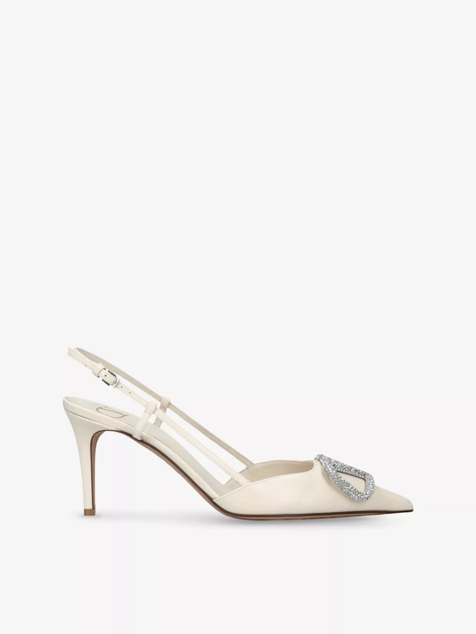 VLogo Signature 80 leather slingback pumps | Selfridges