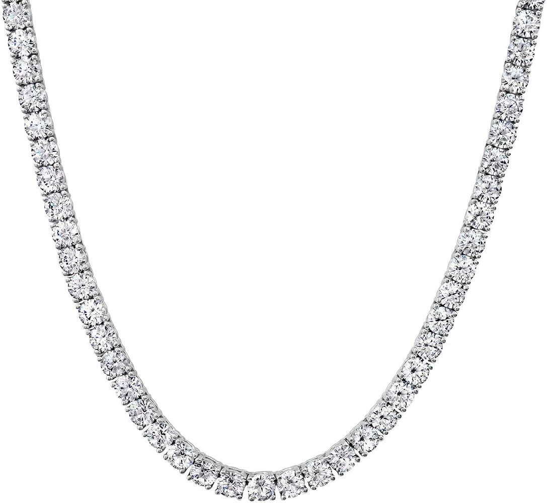 Tennis Necklace 14K White Gold 5mm High Carbon Diamond - Classic Women's Design, Suitable for Eve... | Amazon (US)
