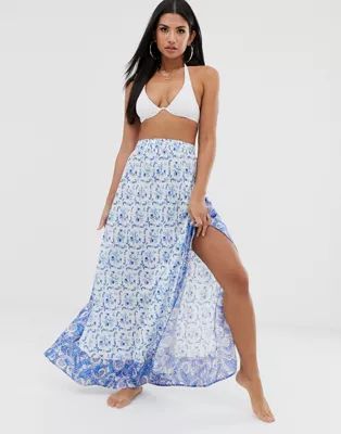 ASOS DESIGN ruffle hem beach maxi skirt in mixed paisley print | ASOS US