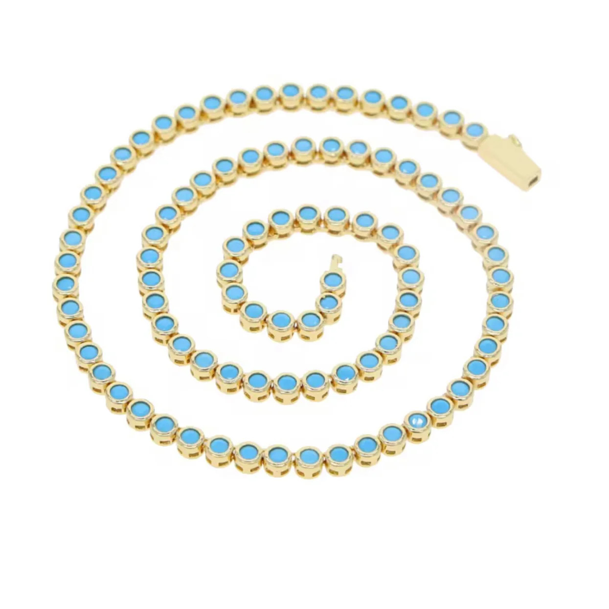 Gold Turquoise Bezel Tennis Necklace | Sea Marie Designs