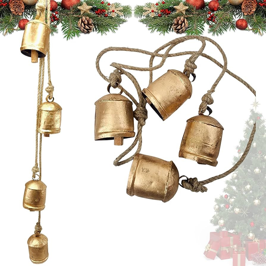 Harmony 4 Cow Bells Cluster on Rope Large Rustic Vintage Lucky Cow Bells On Rope Wall Hanging Dé... | Amazon (US)