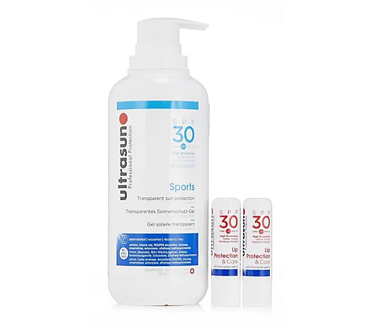 Ultrasun Sun Protection Supersize Sports SPF 30 400ml & Ultralip Duo - QVC UK | QVC UK