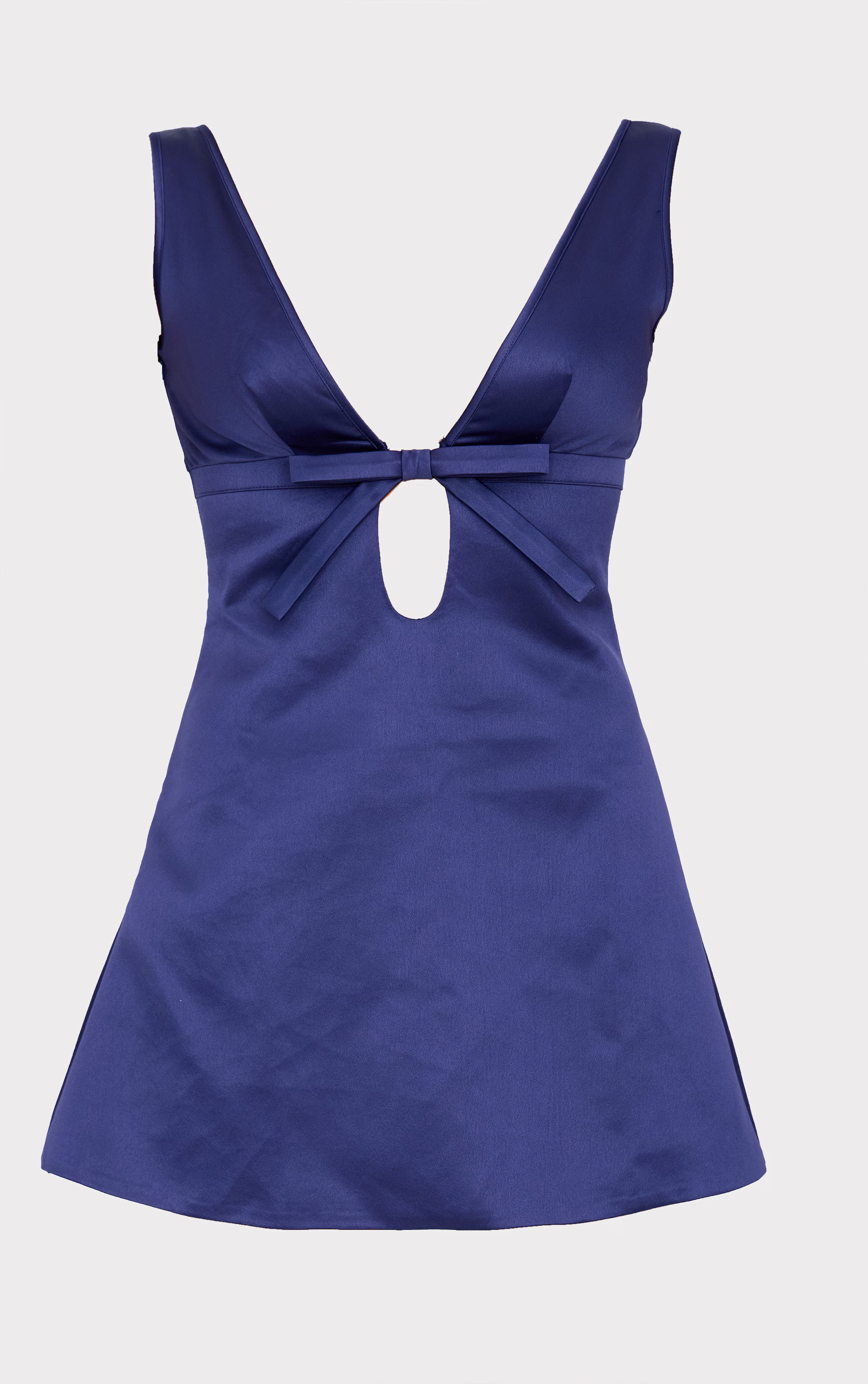 Navy Satin Bow Detail A-line Dress | PrettyLittleThing US