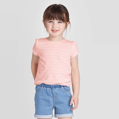 Toddler Girls' Short Sleeve Striped T-Shirt - Cat & Jack™ Pink | Target