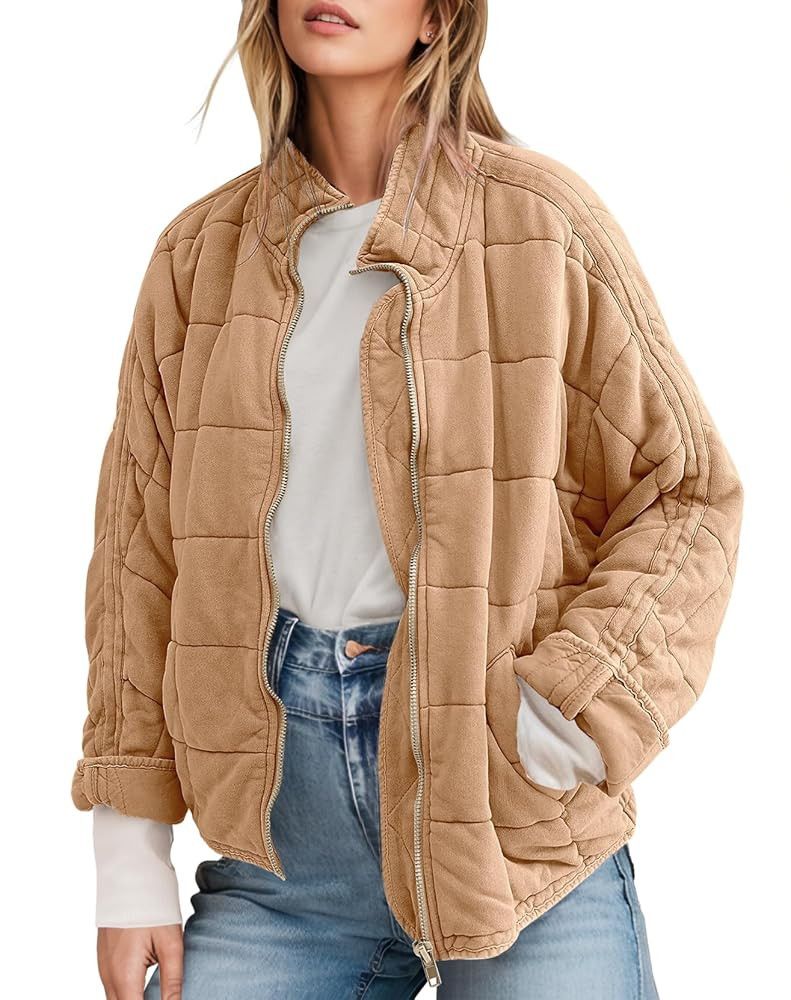 SAUKOLE Womens Winter Dolman Long Sleeve Full-Zip Quilted Jacket Coat Warm Outerwear | Amazon (US)