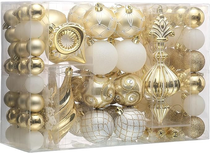 Valery Madelyn Ornaments for Christmas Trees, 100ct White and Gold Shatterproof Christmas Tree De... | Amazon (US)