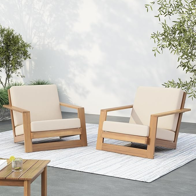 Christopher Knight Home Galio Set of 2 Acacia Wood Lounge Chair Outdoor, Wooden Patio Armchair fo... | Amazon (US)