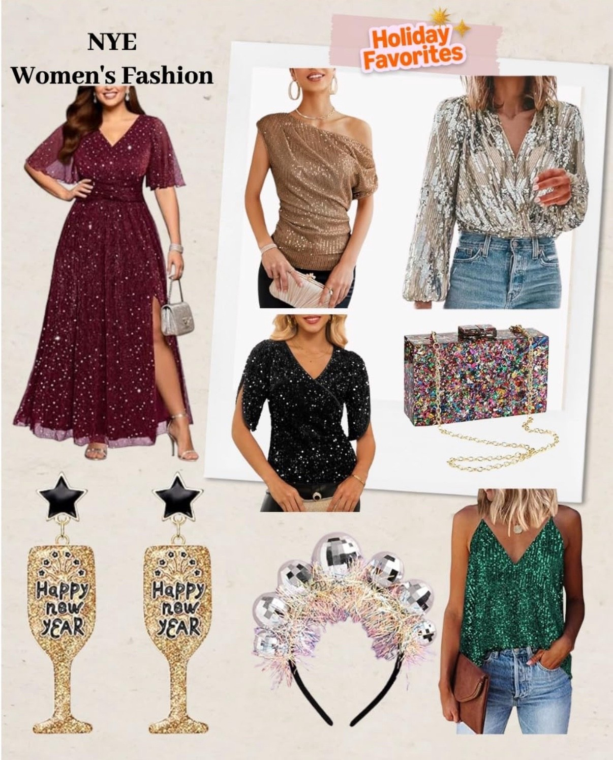 NYE Women’s Fashion ; Amazon Favorites! 
Ring in the New Year in sparkle, shine, and full glam mode! 

Whether you’re going all out in a sequin gown or keeping it chic with a sparkly top and jeans, these Amazon finds have you covered for the biggest night of the year! 

✨ Stunning sequin dresses
✨ Glam one-shoulder + wrap tops
✨ Festive statement earrings
✨ Disco-ball headbands
✨ Glitter clutch bags
✨ Sparkly camis perfect for layering

Shine bright and step into 2026 looking fabulous! 
Which look is your vibe this New Year’s Eve? 

#LTKGiftGuide #LTKHoliday #LTKootd