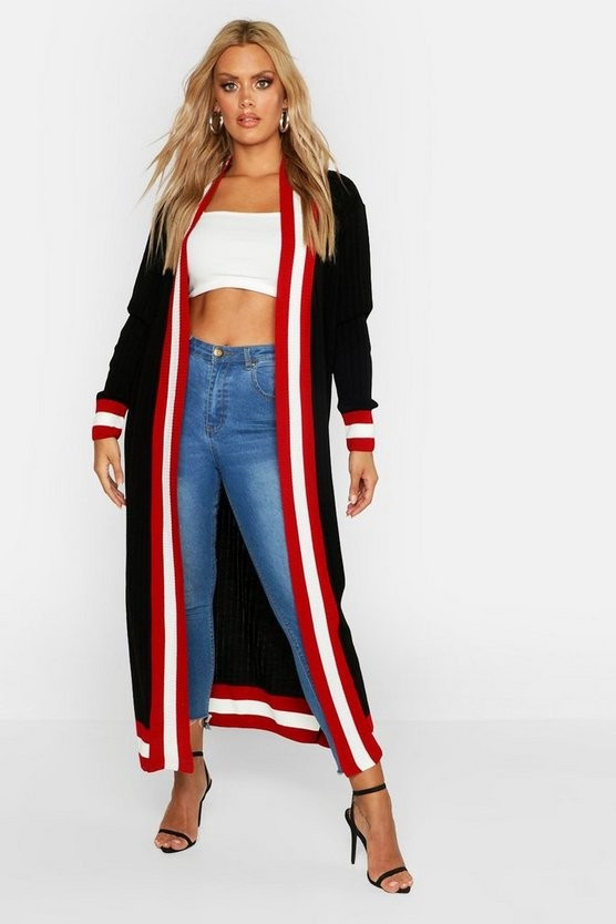 Plus Stripe Maxi Length Cardigan | Boohoo.com (US & CA)