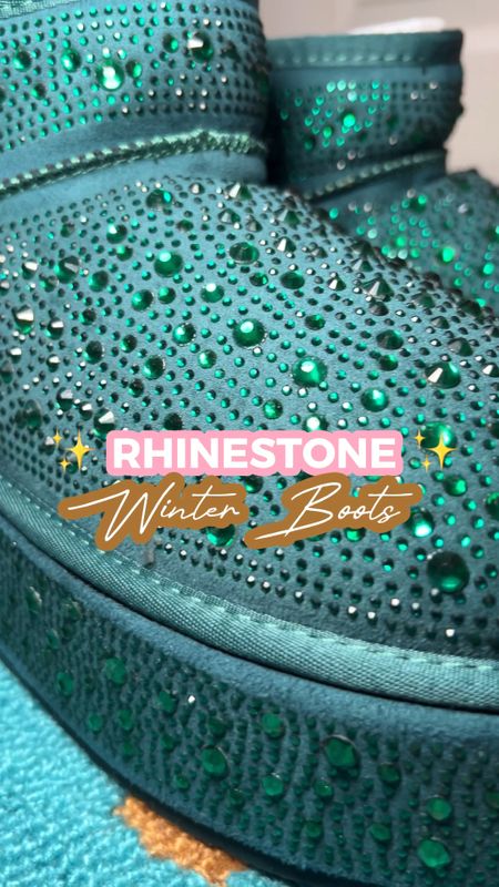 I got these green rhinestone Christmas boots from SheIn, and they are so pretty and sparkly 😍💎✨.

They are fur-lined, and have a platform. The boots feel true to size, I got a size 10 and I was fine wearing them with thin socks. 

These will be so cute with my holiday outfits this year ! 🎄🎅🏾🎁✨ 

#LTKVideo #LTKHoliday #LTKshoecrush