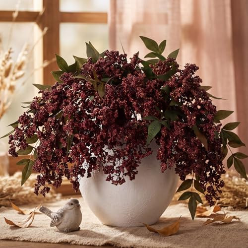 Dingion 3 Pcs 43 Inch Burgundy Berry Stem for Vase Fall Artificial Faux Sedum Berry Stems Autumn ... | Amazon (US)