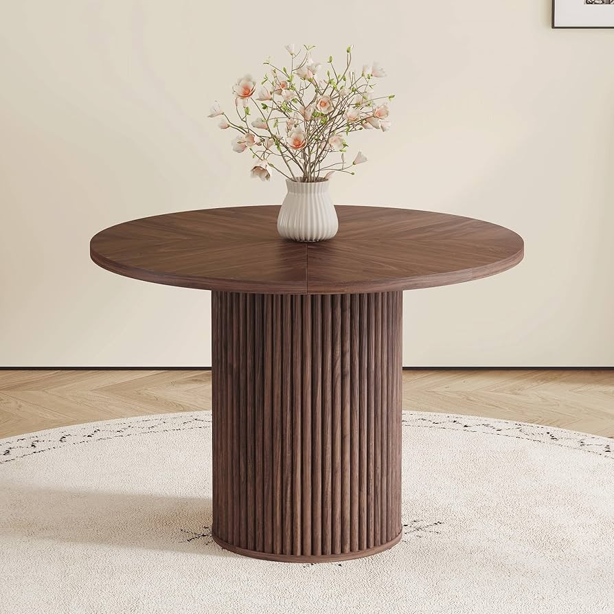 42'' Round Dining Table with Storage, Modern Round Dinner Table with Wood Tabletop and Cylindrica... | Amazon (US)