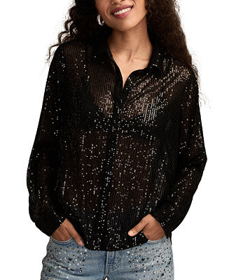 Women's Sequin Button-Down Shirt | Macy's