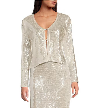 Kate Sequin V-Neck Long Sleeve Tie Front Coordinating Cardigan | Dillard's
