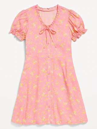 Printed Short-Sleeve Button-Front Fit and Flare Dress for Girls | Old Navy (US)