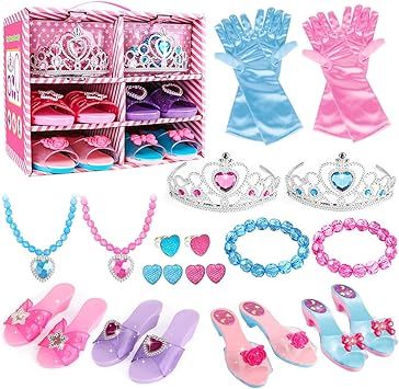 Meland Princess Dress Up Shoes and Jewelry Boutique - 4 Pairs of Play Shoes and Pretend Jewelry T... | Amazon (US)