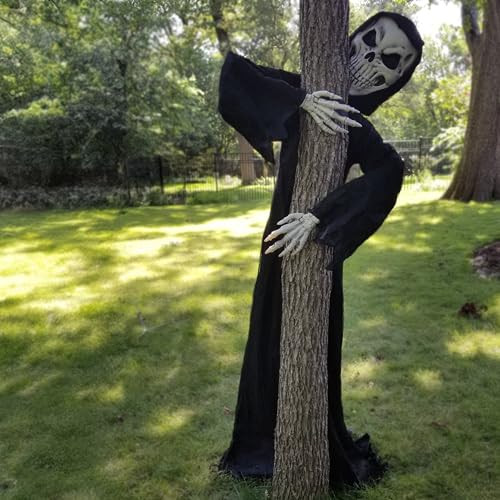 Haute Decor Tree Huggerz 8 Foot Tall Halloween Skeleton in Black Robe - Tall Outdoor Halloween Skeleton Easily Attaches to Tree, Column, or Pole | Amazon (US)