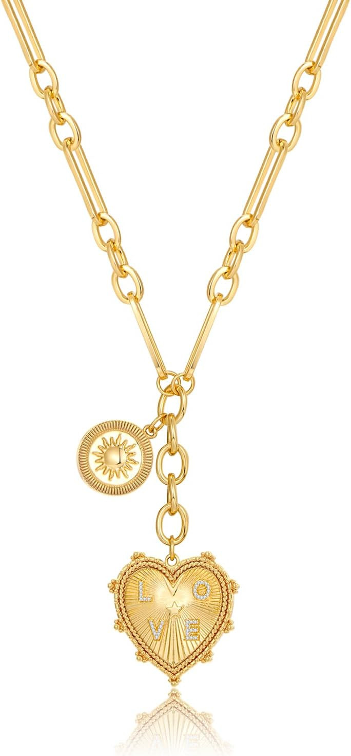 Gold Silver Heart Coin Lion Head Pendant Necklace | Amazon (US)