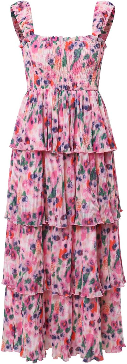 Women's Summer Floral Print Halter A-line Dress Bohemian Cake Dress Pink Dresses | Amazon (US)