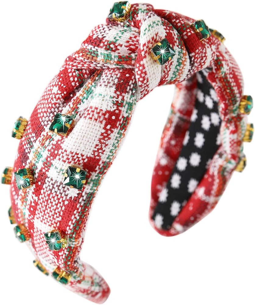 Christmas Pearl Knotted Headbands for Women Non Slip Rhinestone Jewel Headband Cross Knot Wide La... | Amazon (US)