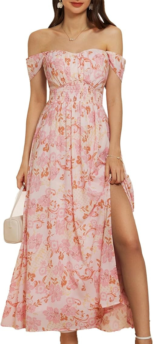 GRACE KARIN 2024 Women's Summer Floral Print Flowy A Line Dresses Sleeveless Smocked Off Shoulder... | Amazon (US)