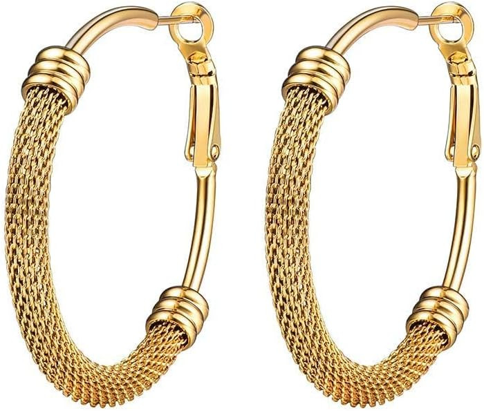 PROSTEEL 30/40/60/80/100mm Chunky Hoop Earrings For Women Gold Plated/Black Stainless Steel Hoops... | Amazon (US)