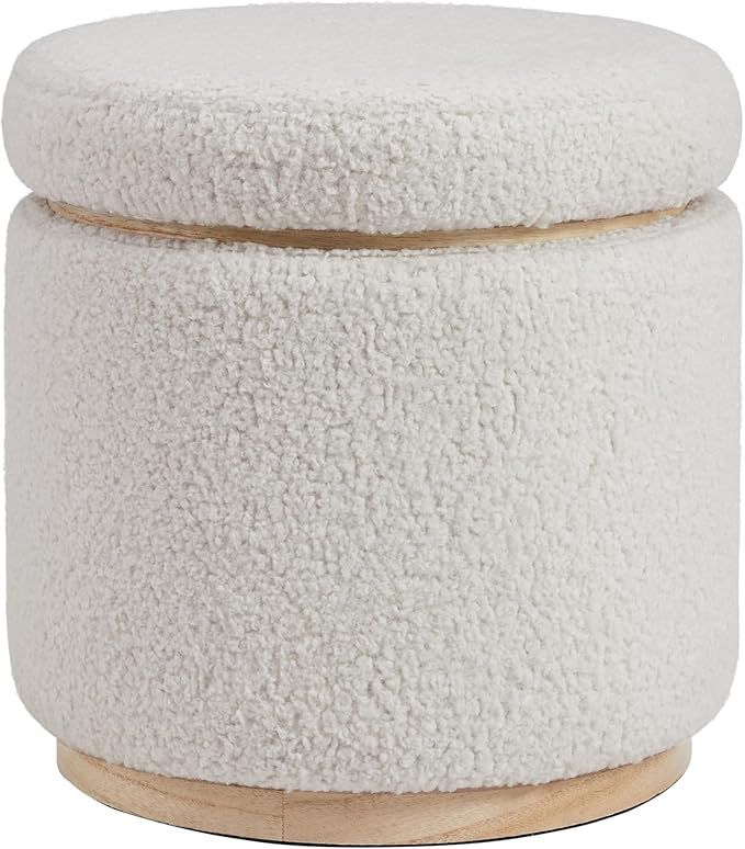 Linon Home Décor Cream Sherpa Round Storage Wooden Base by Linon Lexington Ottoman | Amazon (US)