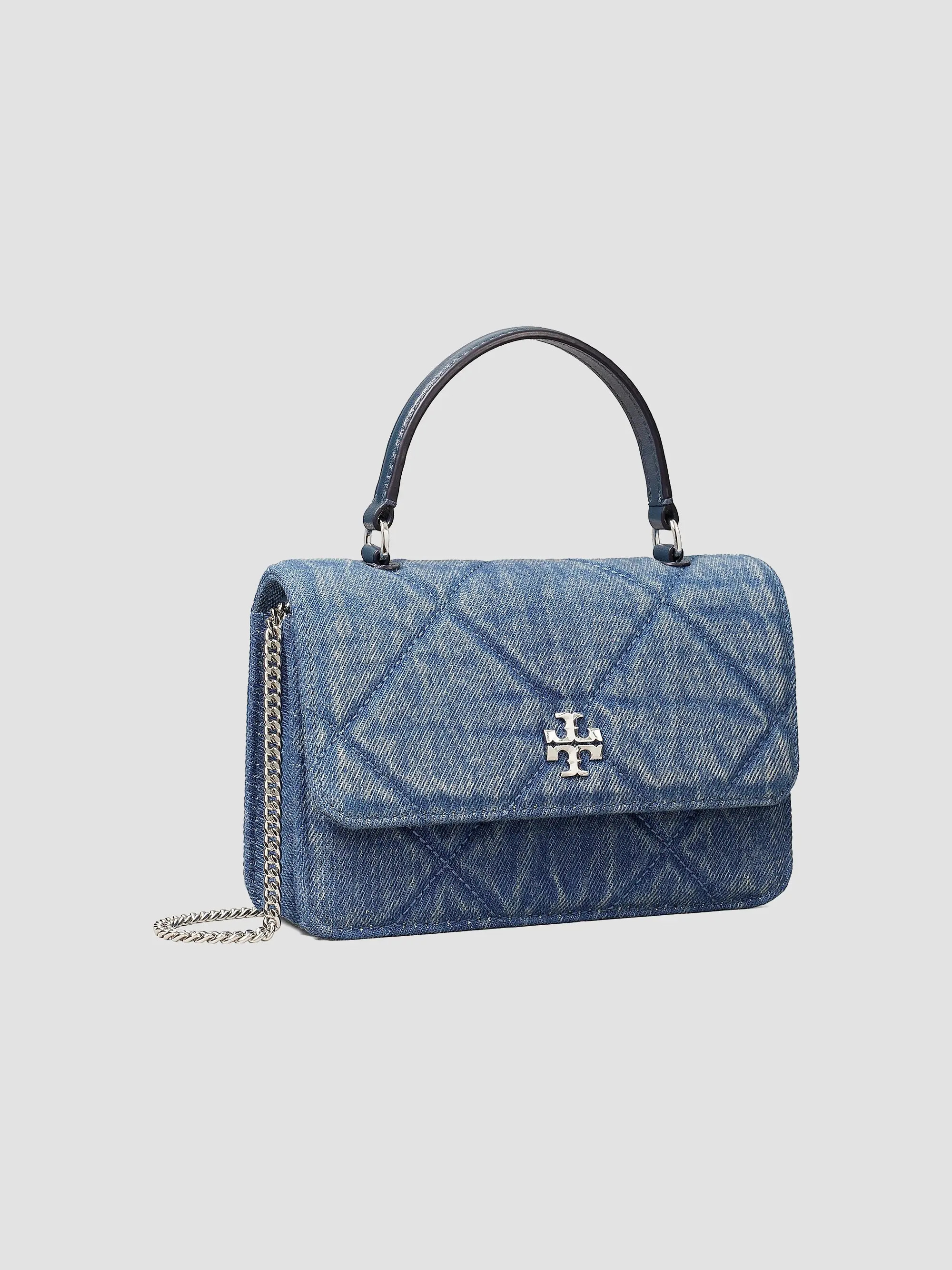 Tory Burch Kira Mini Diamond-Quilted Denim Top Handle Bag | Saks Fifth Avenue | Saks Fifth Avenue