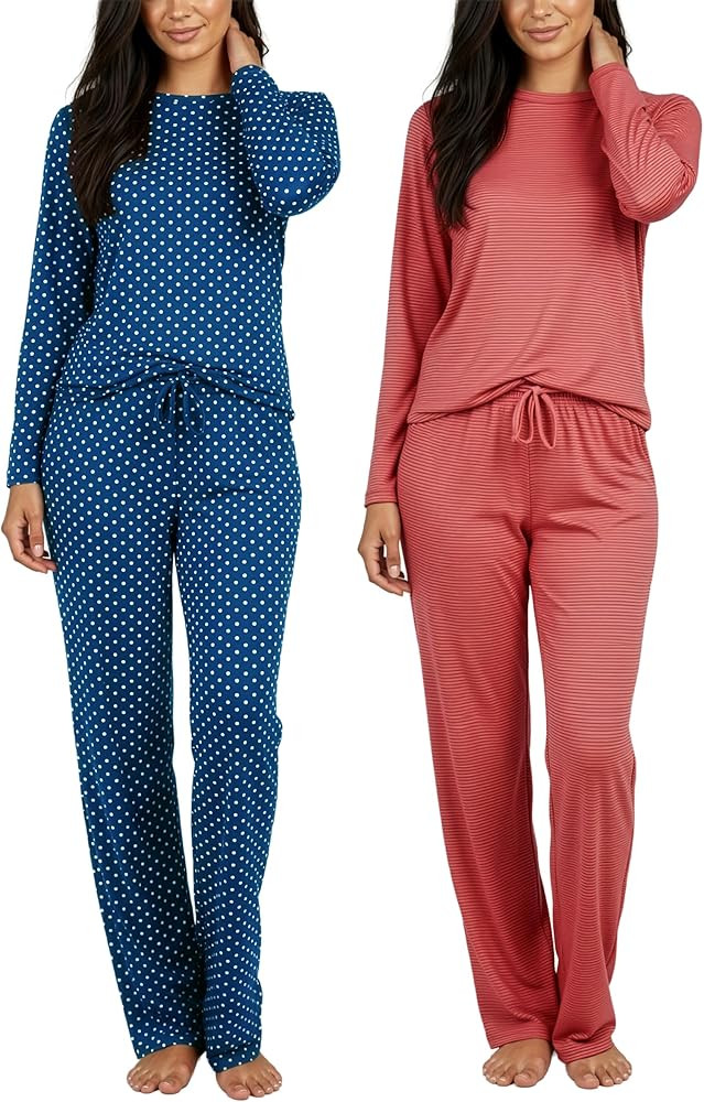 Real Essentials 2 Pack: Women's Comfy Pajama Sets - Short & Long Sleeve Ladies Loungewear Sleepwe... | Amazon (US)
