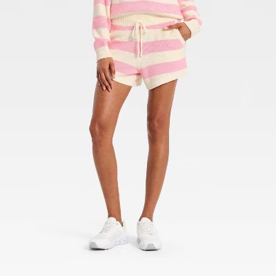 Women's Striped Sweater Shorts - JoyLab™ Light Pink/Cream Stripe L | Target