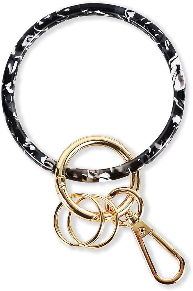 Junyuerly Wristlet Keychain Bracelet for Women Bangle Key Rings Acetate Round Key Chain with Clip | Amazon (US)