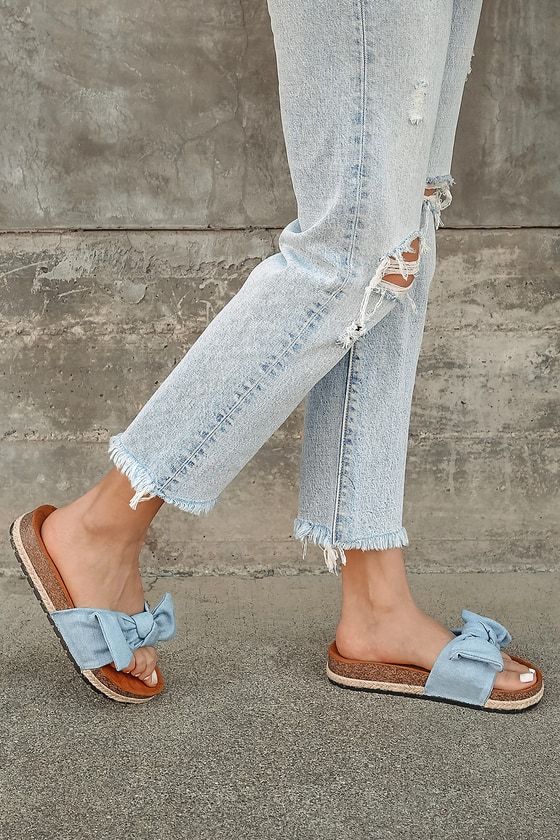 Hellena Blue Denim Knotted Slide Sandals | Lulus (US)