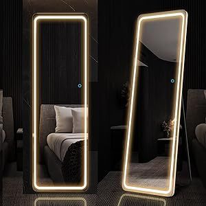 LVSOMT Full Length Mirror with LED Lights, Free Standing Tall Mirror, Lighted Floor Mirror, Wall ... | Amazon (US)